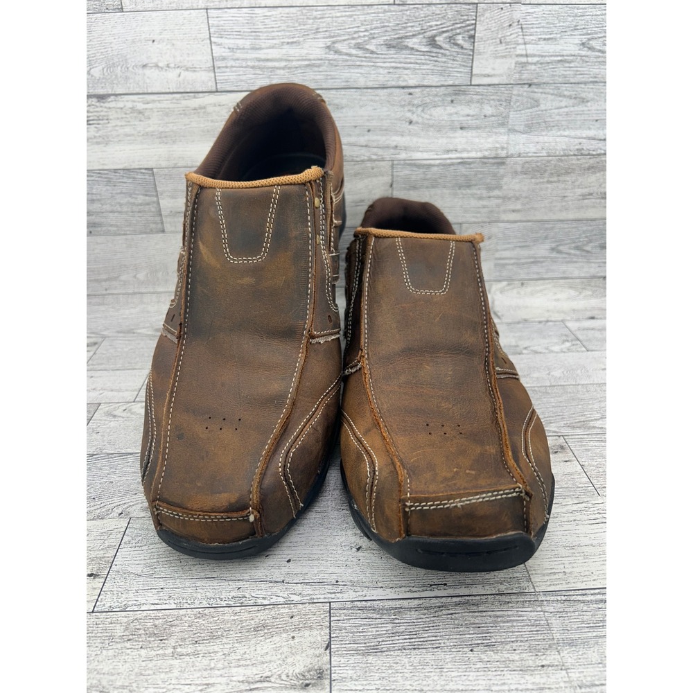Skechers Mens Relaxed Step 61779 Brown Leather Loafers Slip On Shoes Size 13 - Picture 2 of 13